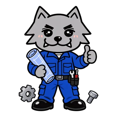 設計図を抱えて親指を立てるフリボンくんのイラスト